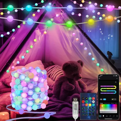 Produktbild von Lichterkette, 5m 40LED Kugel Lichterkette, mit App-Steuerung, LED-Lichter, zum Aufhängen für drinnen und draußen, Schlafzimmer, Party, Garten, Camping