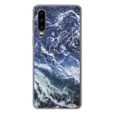 Produktbild von MuchoWow® Handyhülle Schutzhülle Hülle für Huawei P30 Naturstein - Blau - Weiß Silikon Softcase Handy Hülle - Kartenbesitzer