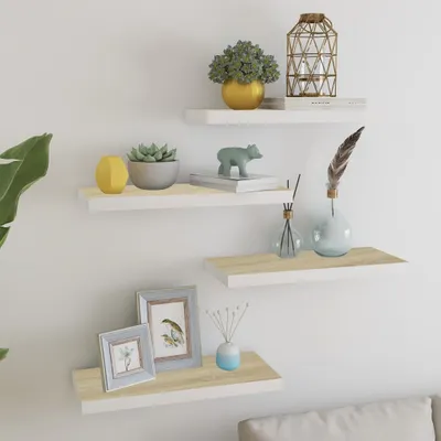 Obrázok produktu pre Maison Exclusive – Zavesené police, 4 ks, vzhľad dubového dreva a biela farba, 60 x 23,5 x 3,8 cm, MDF