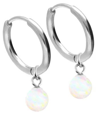 Produktbild von Chirurgenstahl Ohrclicker Creolen SYNTHETISCHER OPAL Farbe: Silber + Opal: Weiß Innendurchmesser: 10 mm