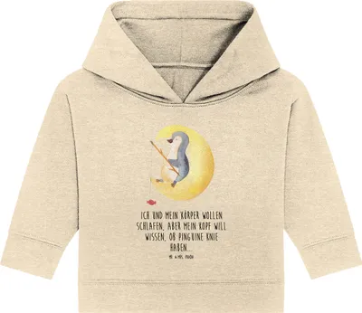 Produktbild von Mr. & Mrs. Panda Organic Baby Hoodie Pinguin Mond 24. - 36. Monat - Natural Raw - Geschenk, Angel, Kapuzensweatshirt, Kapuzenshirt, Neugierig, Spruch, Süßigkeiten