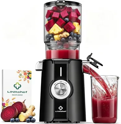 Produktbild von Entsafter Slow Juicer, 115 mm Große Einfüllöffnung für Entsafter Gemüse und Obst , Kaltentsafter 200W, BPA-frei, Einfach zu Reinigen und Montieren, Schwarz