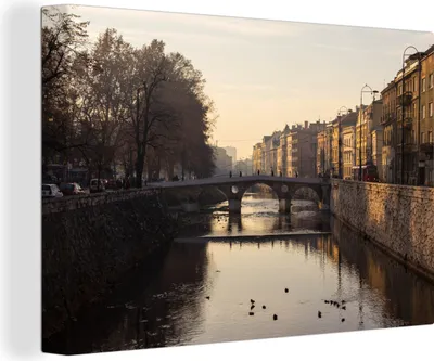 Zdjęcie produktu dla OneMillionCanvasses® - Obrazy na płótnie - 140x90 cm, Most nad Miljacką w Sarajewie w Bośni, Dekoracja ścienna - Zdjęcie na płótnie - Obraz na płótnie