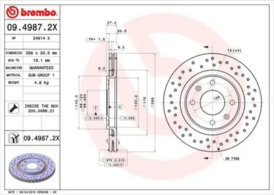 Produktbild von Bremsscheibe BREMBO 09.4987.2X