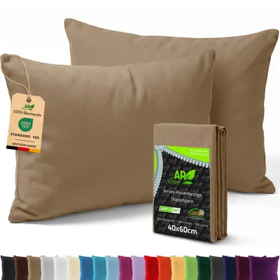 Produktbild von AR Line 2er Pack Jersey Kissenbezüge 40x60 Baumwolle – weich, elastisch, Kissenhüllen mit Reißverschluss, in Farbe: Beige