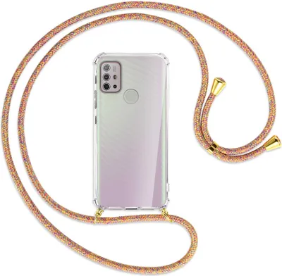 Produktbild von Handykette Backcover-Schutzhülle mit Band (Metall goldfarben) für Motorola Moto G10 (Power), G20, G30 - Rainbow