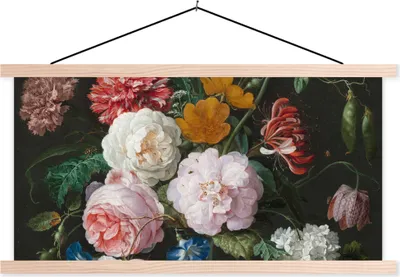 Obrázok produktu pre MuchoWow® Textilný plagát Zátišie s kvetmi v sklenenej váze - maľba od Jan Davidsz. de Heem 120x60 cm s dreveným rámom - upínacia tyč