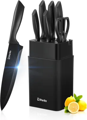 Obrázok produktu pre Súprava nožov 7-dielna, s blokom na nože, nehrdzavejúca oceľ, protišmyková rukoväť, čierna, na varenie