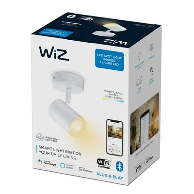 Obrázek produktu pro WiZ 1× nastavitelné bodové svítidlo IMAGEO, Chytré stropní světlo, Wi-Fi/Bluetooth, Bílá, Wi-Fi 4 (802.11n), 802.11b, 802.11g, LED, Kov