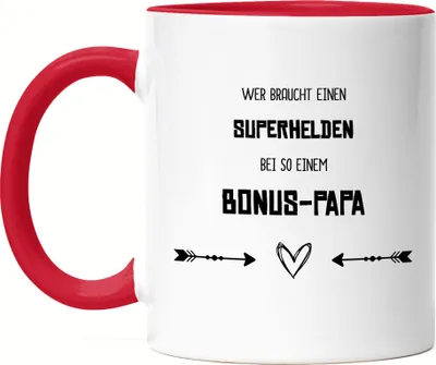 Produktbild von Wer Braucht Superhelden Tasse Rot Bester Bonus-Papa Der Welt Geschenkidee Vatertag Geburtstag