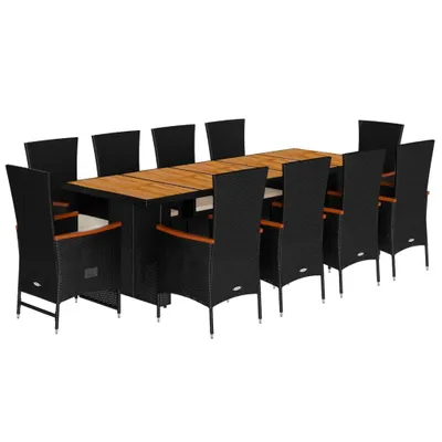 Produktbild von 11-tlg. Garten-Essgruppe mit Kissen Schwarz Poly Rattan