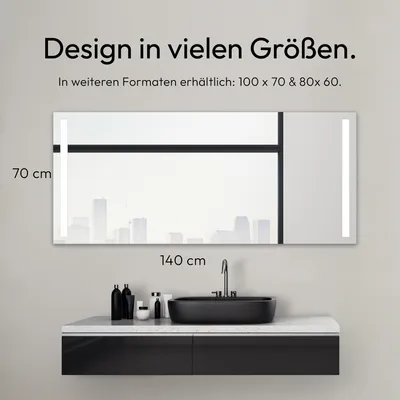 Produktbild von Badspiegel mit Beleuchtung TALOS Light - Badezimmerspiegel 160 x 70 cm - mit hinterleuchteten Lichtausschnitten - Lichtfarbe neutralweiß
