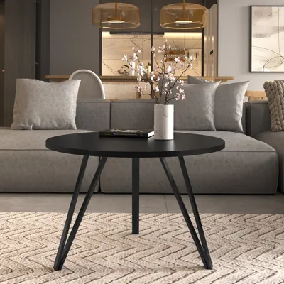 Produktbild von Design Möbel - Runder Couchtisch 67 cm - Laminierte Tischplatte & Metallgestell - Moderner Wohnzimmertisch im Loft-Stil