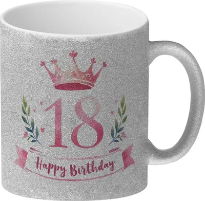 Produktbild von Happy Birthday 18 Krone Glitzer-Kaffeebecher