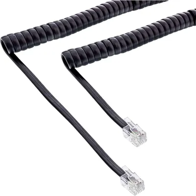 Produktbild von InLine Hörer Spiralkabel, RJ10 Stecker / Stecker, schwarz, max. 2m, 2 m, RJ-10, RJ-10, Stecker, Stecker, Schwarz