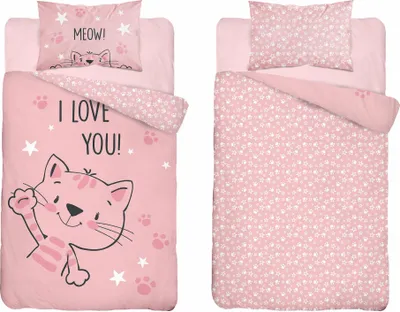 Produktbild von Bettwäsche 100x135 für ein Bett, rosa Kätzchen