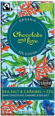 Immagine prodotto di FAIR TRADE80 g - CHOCOLATE AND LOVE Cioccolatini svizzeri amari con scaglie di caramello e sale marino