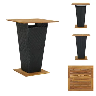 Image de vidaXL Table de bar noire 80x80x110 cm Poly rotin et bois massif acacia - Tables de jardin