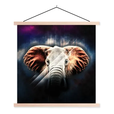 Produktbild von MuchoWow® Textilposter Elefant - Linie - Farben 40x40 cm mit holzfarbenen Rahmen - Posterleiste