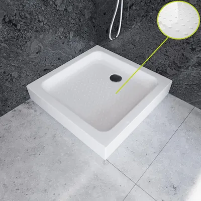 Produktbild von ECOLAM flache Duschwanne TIM 90x90 x 15 cm Antirutschoberfläche Tiefe 5 cm Duschtasse Viereck Quadrat Brausewanne Siphon Silikon