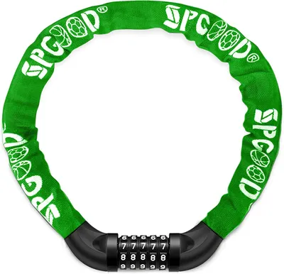 Image de Cadenas pour vélo, type chaîne, chaîne renforcée, combinaison numérique, vert foncé, pour la sécurité des vélos