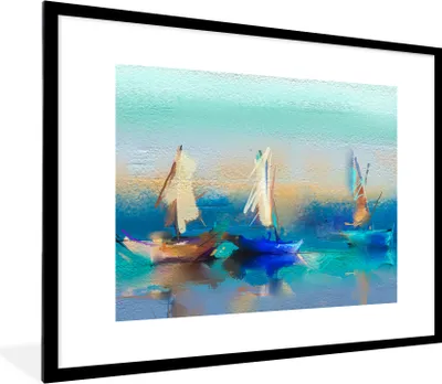 Produktbild von MuchoWow® Gerahmtes Poster Gemälde - Ölfarbe - Boot - Abstrakt 80x60 cm - Poster mit Schwarzem Bilderrahmen Wandposter Rahmen Foto Bilder - Schlafzimmer-Dekorationen - Fotoposter