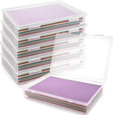 Produktbild von Unyqoos® 6er-Set transparente A4-Aufbewahrungsboxen mit Deckel – 31 x 21,5 x 5 cm, stapelbar, PP-Kunststoff (BPA-frei), Clipverschluss für Dokumente