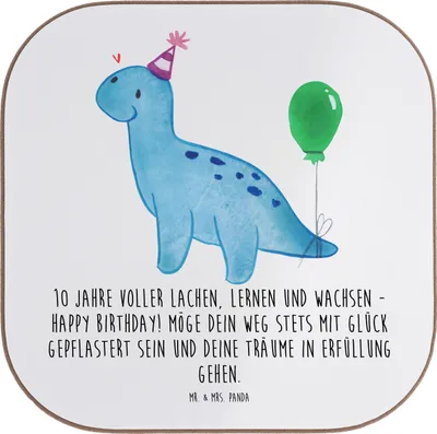 Produktbild von Mr. & Mrs. Panda Tassenuntersetzer 10. Geburtstag Feier - Weiß - Geschenk, Tischuntersetzer, zehnter, gläseruntersetzer, Coaster, Freunde, Happy Birthday, Alter