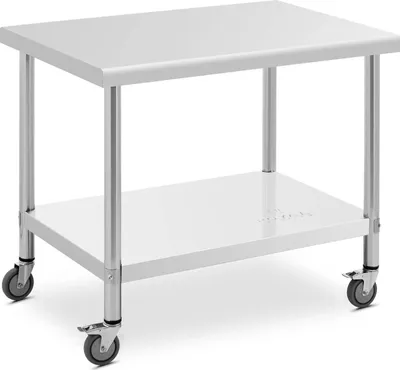 Produktbild von Royal Catering, Arbeitstisch, Edelstahl, 70 x 100 cm, mit Rollen, 155 kg Tragkraft, 2 Ablagen, Gastronomie