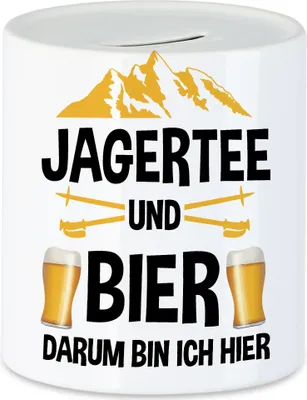 Produktbild von Jagertee und Bier Darum bin ich hier Spardose Skifahren Snowboard Lustig Apres Ski Skilehrer