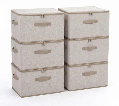Produktbild von Sekey Aufbewahrungsboxen Stoffboxen mit Deckel 45 L Stapelbar Faltbar 6er Set Ordnungsbox Organizer für Kleidung Vliesstoff Kleiderschrank und Regal