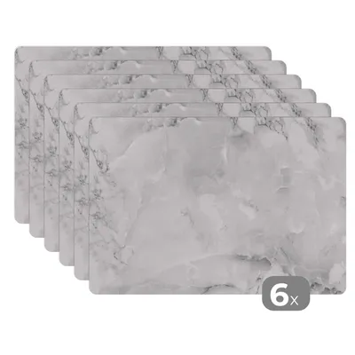 Obrázok produktu pre MuchoWow® Podložky Sada 6 podložiek Umývateľné podložky 30x45x0.3cm Mramor - textúrovaný - biely Podložka pod stôl Nekĺzavá a odolná voči teplu