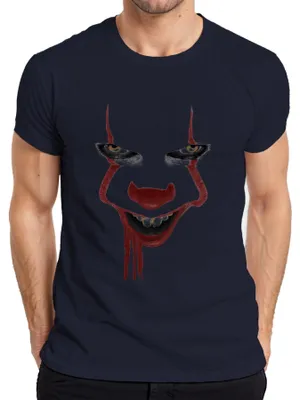 Productafbeelding van Horrorclown gezicht Pennywise, bloedend glimlach, griezelig Halloween heren T-shirt, marineblauw, XXL