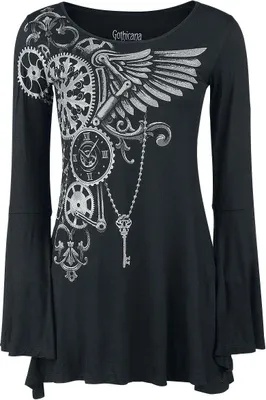 Produktbild von Gothicana by EMP Damen schwarzes Langarmshirt mit Steampunk-Print L