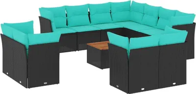Produktbild von vidaXL 12-tlg. Garten-Sofagarnitur mit Kissen Schwarz Poly Rattan
