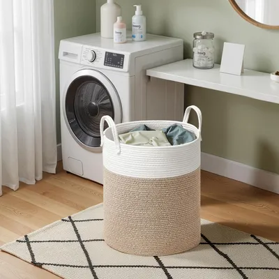 Produktbild von SONGMICS Wäschekorb, Wäschesammler für Kinder, Aufbewahrungskorb, Baumwollseil, mit Henkel, für Decken, Kuscheltier Aufbewahrung, Schlafzimmer