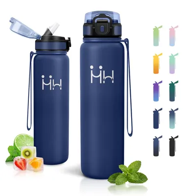 Produktbild von Thermosflasche 1L, Edelstahl Trinkflasche mit Strohhalm, Auslaufsichere Trinkfla