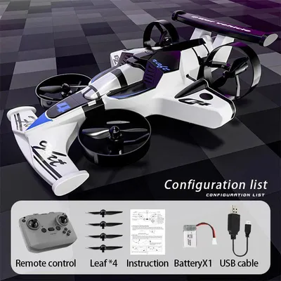 Immagine prodotto di Drone-auto RC 2 in 1 - Mini drone e auto - Doppia modalità: volo e guida - Portata 100 m - Autonomia di volo 5–10 min - Per interni/esterni - Ricarica USB - Per principianti - Bianco