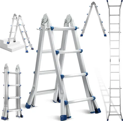 Immagine prodotto di Hengda scala multiuso 4x4 in alluminio scala multifunzionale scala telescopica 402cm argento fino a 150kg