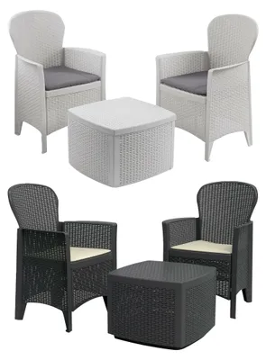 Image de ProGarden | Ensemble de jardin : Table et deux chaises - 60 x 58 x 89 cm - Blanc