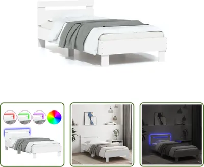 Image de The Living Store Cadre de lit avec tête de lit et lampes LED Blanc 75x190 cm
