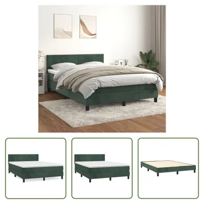 Produktbild von The Living Store Boxspringbett mit Matratze Dunkelgrün 140x190 cm Samt