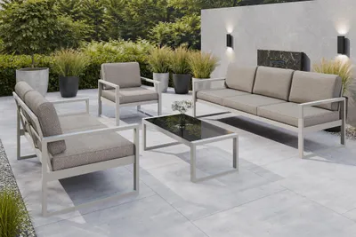 Produktbild von Margaret Hadas24 Gartenmöbelset Madera für 6 Personen Terassenmöbel Sitzbank mit Lehne, Gartenmöbel, 4-tlg. Sitzgruppe mit Tisch kaschmir, graubeige