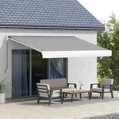 Produktbild von Gelenkarmmarkise Hellgrau 300x395x150 cm Elektrisch Mit Handkurbel Fernbedienung Balkonmarkise Sonnenschutz Wandmontage Aluminium