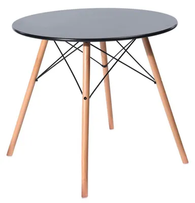 Productafbeelding van Eettafel rond, geschikt voor 2-4 personen, Scandinavisch design, hout en metaal, 80x80x75 cm, zwart