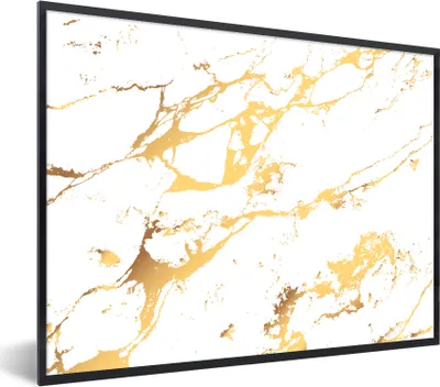 Produktbild von MuchoWow® MuchoWow® Gerahmtes Poster Marmor - Weiß - Gold - Luxus 80x60 cm - Poster mit zchwarzem Bilderrahmen - Schwarzem - Mit Gestell