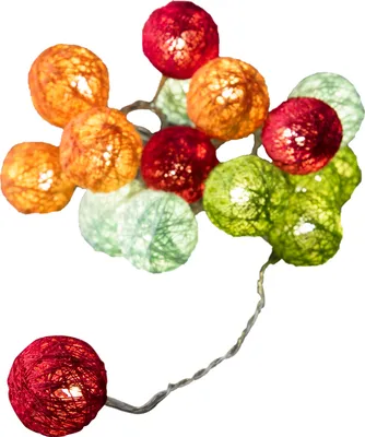 Produktbild von Konstsmide - LED Dekolichterkette, bunte Baumwollkugeln, klein, 16 warm weiße Dioden, 24V Innentrafo, transparentes Kabel
