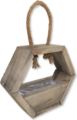 Produktbild von Holz Blumenampel natur braun Blumentopf Hänger Wand Deko 25 x 37cm