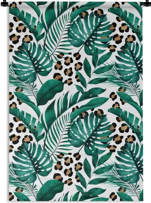 Produktbild von MuchoWow® Wandteppich Wandbehang Palmenblatt - Grün - Pantherdruck 90x135 cm Tapisserie Dekoration Wandtuch - Baumwolle - Wandskulptur