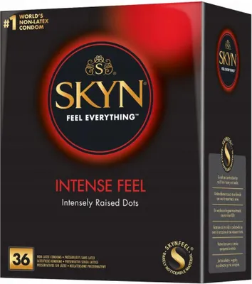 A box of SKYN Intense Feel condoms.